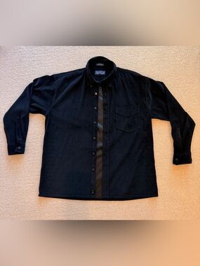 SHAVER LAKE vtg Black Men's Button-Up Shirt with Chest Pocket (suede)